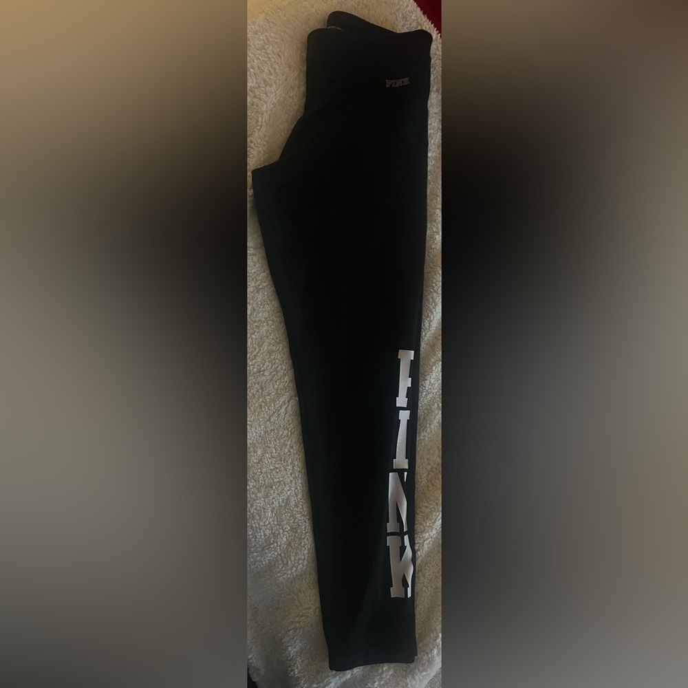 PINK Victoria's Secret Black Leggings with White Graphics size small SALE